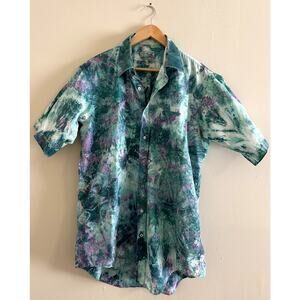 Vintage 80s 90s Green Purple White Tie-dye Mardi Gras Party Shirt Men's XXL 2XL